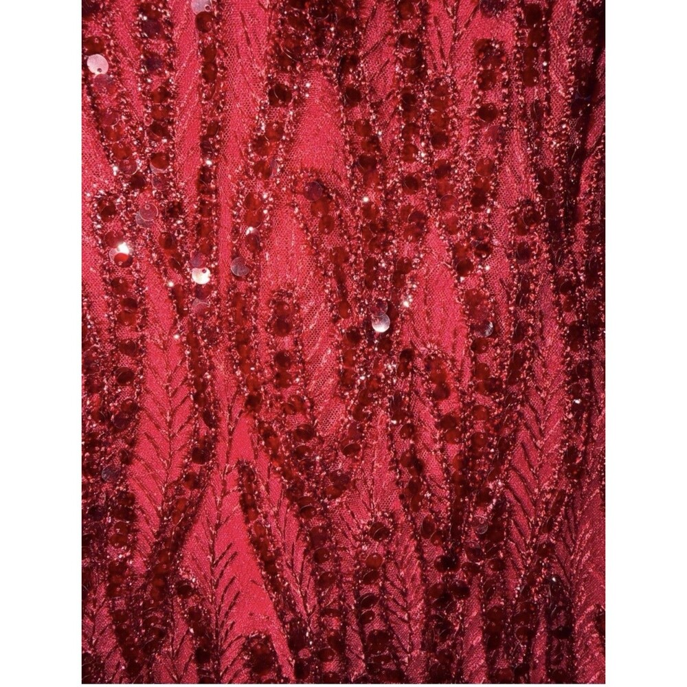 Mac Duggal Red Sequin Cocktail Midi Dress. Size 10 Fringe Sleeves V-Neck. NWT - Picture 9 of 14